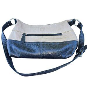Stone Mountain Womens Leather Shoulder Bag Black & Beige Adjustable Strap JJ4145